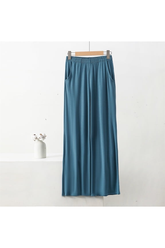 Sweatpants Women Summer Loose Wide Leg Pajama Pants Casual Home Pocket Modal Soft Trousers Green Xl-8Xl