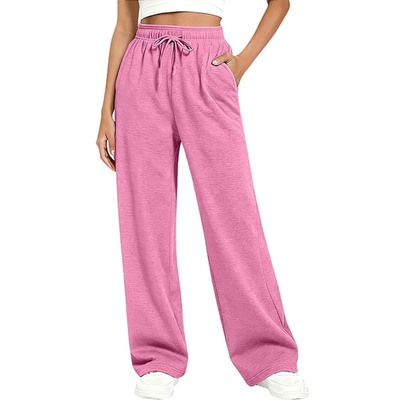 MVRLSH Sweatpants Women Wide Leg Elastic Waist Workout Sweatpants Fall Casual Basic Polyester Trousers Pink S-3Xl