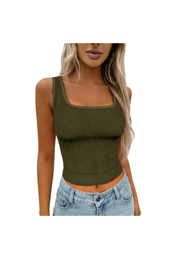 Tank Tops For Women Women Cotton Ribbed Square Neck Backless Sleeveless Basic Summer Casual Tank Top Shirt Black S-Xl