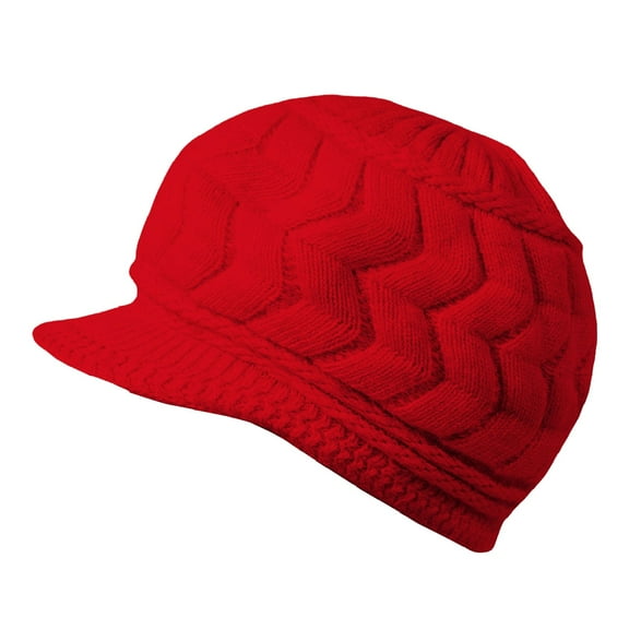 MVRLSH Winter Warm Knitted Wool Beanie Hat With Visor 1 Pc Fall Fashion Must Haves Red One Size