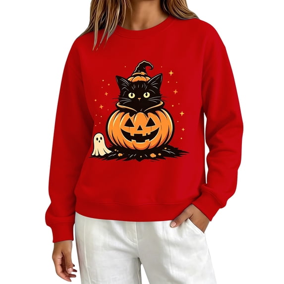 MVRLSH Women's Halloween Graphic Print Long Sleeve Pullover Sweater Size - M