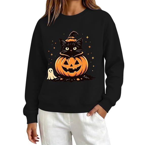 MVRLSH Women's Halloween Graphic Print Long Sleeve Pullover Sweater Size - XXXL