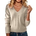 thumbnail image 1 of MVRLSH Women's Oversized Sweaters for Women Lightweight Wool Knit V Neck Long Sleeve Casual Loose Pullover Fall Fashion Tops Cardigan Sweater Brown - L, 1 of 6