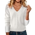 thumbnail image 1 of MVRLSH Women's Oversized Sweaters for Women Lightweight Wool Knit V Neck Long Sleeve Casual Loose Pullover Fall Fashion Tops Cardigan Sweater White - M, 1 of 6