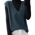 thumbnail image 1 of MVRLSH Women's Oversized Sweaters for Women Sleeveless V Neck Soft Loose Autumn Winter Knit Vest Waistcoat Fall Fashion Tops Cardigan Sweater Blue - XXL, 1 of 3