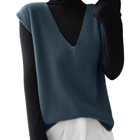 MVRLSH Women's Oversized Sweaters for Women Sleeveless V Neck Soft Loose Autumn Winter Knit Vest Waistcoat Fall Fashion Tops Cardigan Sweater Blue - XXL