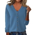 thumbnail image 1 of MVRLSH Women's Oversized Sweaters for Women Button Down V Neck Pocket Lightweight Open Front Knit Jacket Fall Fashion Tops Cardigan Sweater Blue - M, 1 of 4