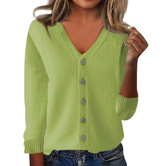 MVRLSH Women's Oversized Sweaters for Women Button Down V Neck Pocket Lightweight Open Front Knit Jacket Fall Fashion Tops Cardigan Sweater Green - M