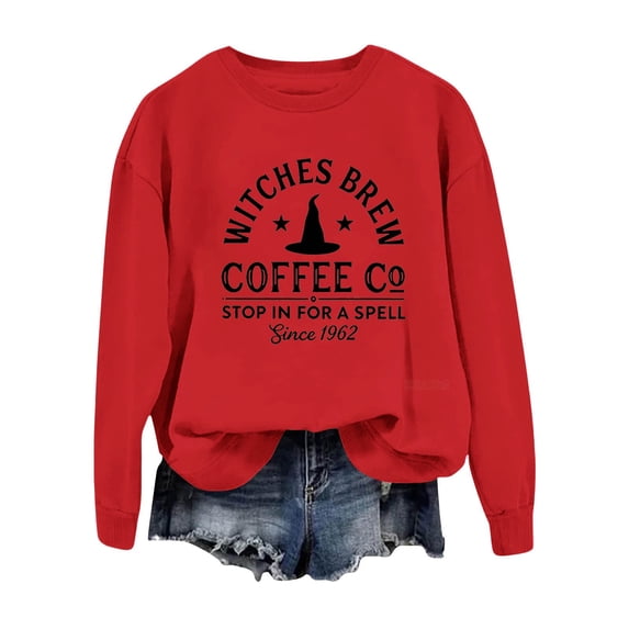 MVRLSH Women's Sweatshirt Crew Neck Witches Brew Coffee Graphic Long Sleeve Pullover - XL
