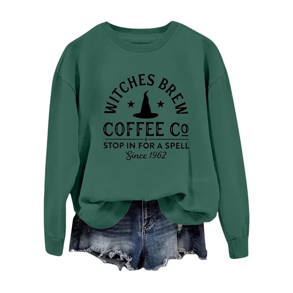 MVRLSH Women's Sweatshirt V-Neck Brew Coffee Pumpkin Graphic Long Sleeve Pullover - M