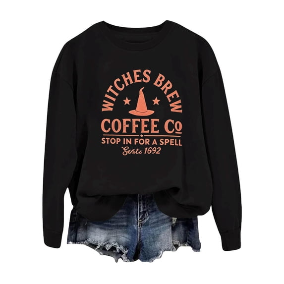 MVRLSH Women's Sweatshirt V-Neck Brew Coffee Pumpkin Graphic Long Sleeve Pullover - M