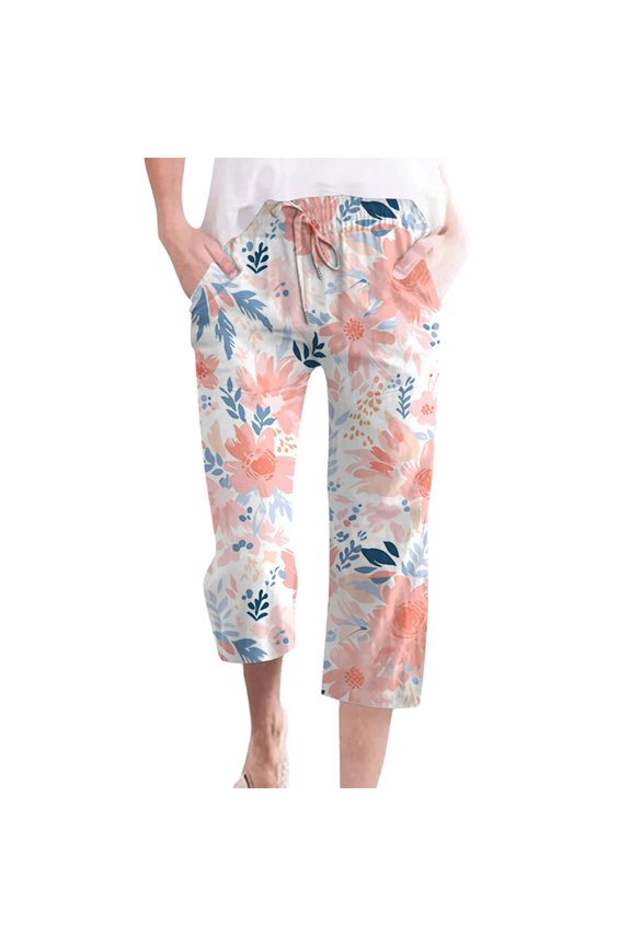 Women's Wide Leg Pants Gradient Elastic Waist Nine Inch Loose Trousers Decorated With Button Side Pocket Details Stretch Dress Casual Flowy Palazzo Pants Pink - M