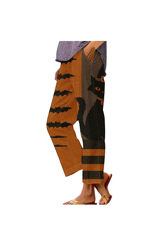 Women's Wide Leg Pants Gradient Elastic Waist Nine Inch Loose Trousers Decorated With Button Side Pocket Details Stretch Dress Casual Flowy Palazzo Pants Yellow - M