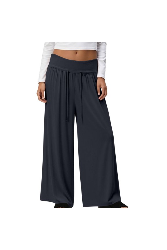 Women's Wide Leg Pants Gradient Elastic Waist Nine Inch Loose Trousers Decorated With Button Side Pocket Details Stretch Dress Casual Flowy Palazzo Pants Bronze - XXXXL