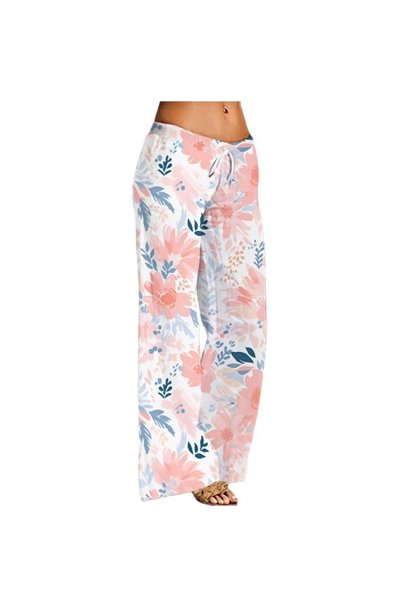 Women's Wide Leg Pants Gradient Elastic Waist Nine Inch Loose Trousers Decorated With Button Side Pocket Details Stretch Dress Casual Flowy Palazzo Pants Pink - L