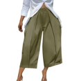 thumbnail image 1 of MVRLSH Women's Wide Leg Pants Lightweight Loose Pleated Cropped High Waist Culotte Trousers for Daily Relaxed Outfits Stretch Dress Casual Flowy Palazzo Pants Green - M, 1 of 7