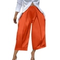 thumbnail image 1 of MVRLSH Women's Wide Leg Pants Lightweight Loose Pleated Cropped High Waist Culotte Trousers for Daily Relaxed Outfits Stretch Dress Casual Flowy Palazzo Pants Orange - XXL, 1 of 7
