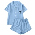 thumbnail image 1 of MVRLSH Womens Lounge Pajama Sets Heart Print Button Front Short Sleeve Shirt Matching Short Two Piece Summer Soft Comfortable Tank Tops Blue Size XL, 1 of 4