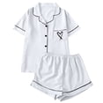thumbnail image 1 of MVRLSH Womens Lounge Pajama Sets Heart Print Button Front Short Sleeve Shirt Matching Short Two Piece Summer Soft Comfortable Tank Tops White Size L, 1 of 4
