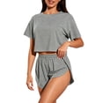 thumbnail image 1 of MVRLSH Womens Lounge Pajama Sets Striped Print Short Sleeve Tee Side Split Short Two Piece Summer Soft Comfortable Tank Tops Gray Size XL, 1 of 7