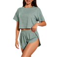 thumbnail image 1 of MVRLSH Womens Lounge Pajama Sets Striped Print Short Sleeve Tee Side Split Short Two Piece Summer Soft Comfortable Tank Tops Green Size XL, 1 of 7