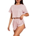 thumbnail image 1 of MVRLSH Womens Lounge Pajama Sets Striped Print Short Sleeve Tee Side Split Short Two Piece Summer Soft Comfortable Tank Tops Pink Size L, 1 of 7