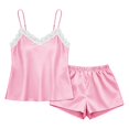 thumbnail image 1 of MVRLSH Womens Lounge Pajama Sets V Neck Lace Vest Short Two Piece Casual Home Wear Soft Comfortable Tank Tops Pink Size L, 1 of 3