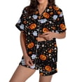 thumbnail image 1 of MVRLSH Womens Pajama Sets for Women 2 Piece Halloween Pumpkin Print Button Short Sleeve Shirt And Short Plus Size Cute wear Soft Sleepwear Lounge Set Black - L, 1 of 7