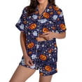 thumbnail image 1 of MVRLSH Womens Pajama Sets for Women 2 Piece Halloween Pumpkin Print Button Short Sleeve Shirt And Short Plus Size Cute wear Soft Sleepwear Lounge Set Blue - L, 1 of 7