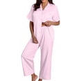 thumbnail image 1 of MVRLSH Womens Pajama Sets for Women 2 Piece Halloween Pumpkin Print Button Short Sleeve Top And Wide Leg Pant Plus Size wear Soft Sleepwear Lounge Set Pink - XXXL, 1 of 4
