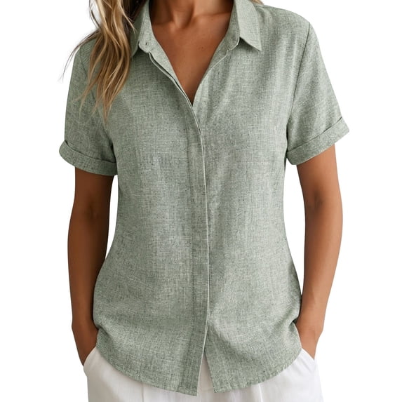 MVRLSH Womens Shirts Tops Cute Casual Hollow Out V Neck Short Sleeve Linen Loose Fit Going Out Daily Summer Beach Vacation Blouse Light Green - XL
