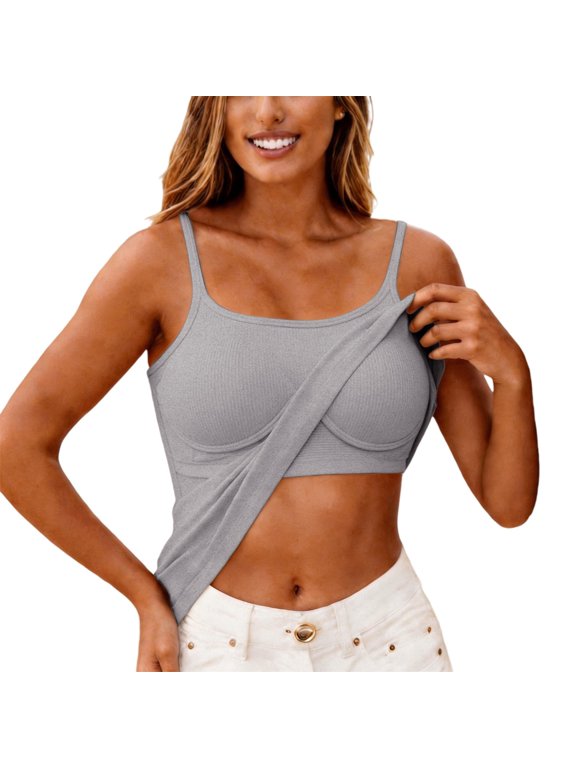 Womens Tank Tops Loose Fit Casual Basic Adjustable Padded Layer Bra Threaded Tops Multicolor Size L