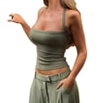 thumbnail image 1 of MVRLSH Womens Tank Tops Loose Fit Casual Crisscross Strap Backless Cropped Ribbed Neck Lace Trim Tank Top Tops Green Size XL, 1 of 7