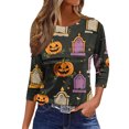 thumbnail image 1 of MVRLSH Womens Tops Shirts Blouse Casual Halloween Graphic Printed 3/4 Sleeve V Neck Loose Fit Blouses, 1 of 5