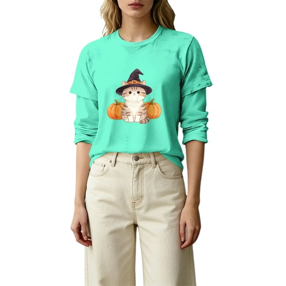 MVRLSH Womens Tops Blouse Casual Halloween Graphic Printed Comfortable Fashion Daily Wear Loose Fit Blouses Mint Green - M