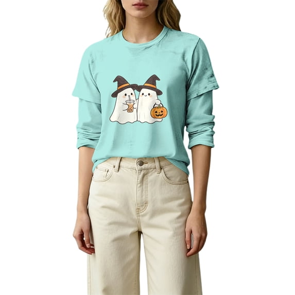 MVRLSH Womens Tops Blouse Casual Halloween Graphic Printed Comfortable Fashion Daily Wear Loose Fit Blouses Mint Green - XXL