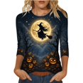 thumbnail image 1 of MVRLSH Womens Tops Blouse Casual Halloween Witch Pumpkin Graphic Printed Comfortable Long Sleeve Daily Wear Tees Loose Fit Blouses Blue - M, 1 of 4