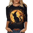 thumbnail image 1 of MVRLSH Womens Tops Blouse Casual Halloween Witch Pumpkin Graphic Printed Comfortable Long Sleeve Daily Wear Tees Loose Fit Blouses Dark Blue - XL, 1 of 4