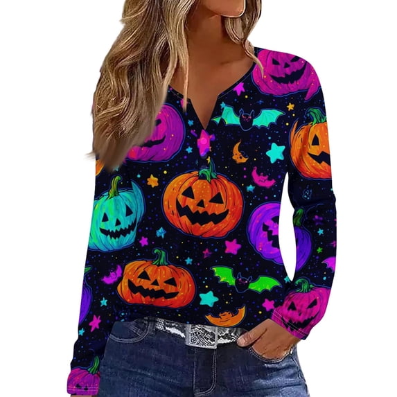 MVRLSH Womens Tops Blouse Casual Multi Style Graphic Printed Long Short Sleeve V Neck Daily Wear Loose Fit Blouses Blue - XL