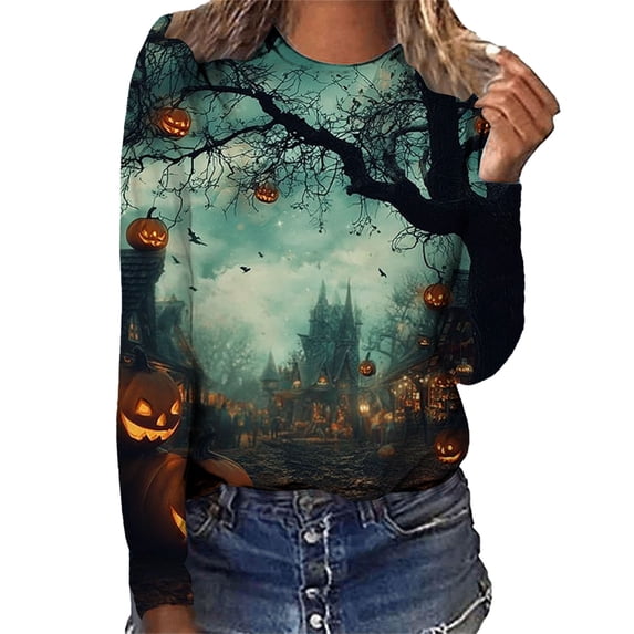 MVRLSH Womens Tops Blouse Casual Three Quarter Length Graphic Printed Spring Round Neck Daily Wear Tees Loose Fit Blouses MG1 - M