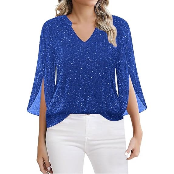 MVRLSH Womens Tops Shirts Blouse Casual Long Sleeve Button Velvet Dress Side Pocket Real Sequin Holiday Trendy Outfit Loose Fit Linen Blouses Blue - M