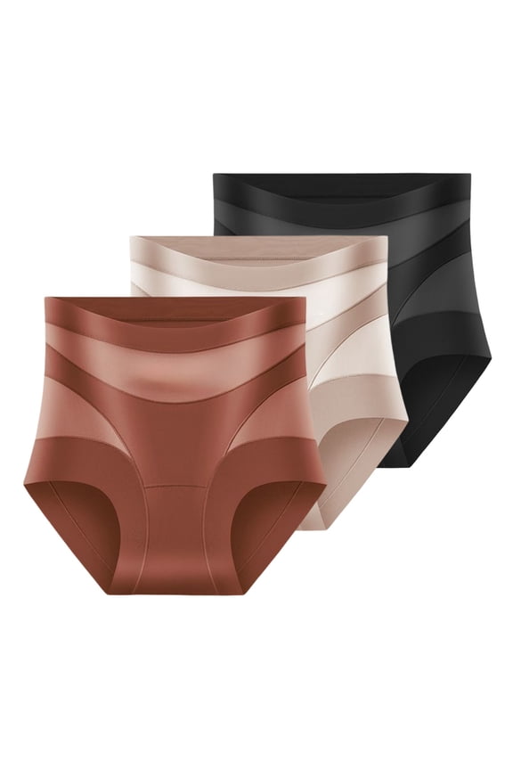 Womens Underwear Panties 3pc High Waist Abdominal Thin Ice Non Marking Body Shaping Briefs Cool Breathable Panties with Full-Coverage