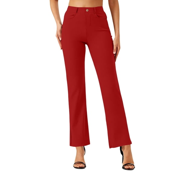 MVRLSH Womens Yoga Pants Soft Petite Size Button Stretch Pull On Lightweight Work Dress Slacks With Storage Pockets Leggings for Women Running Gym and Workout Red - XXL