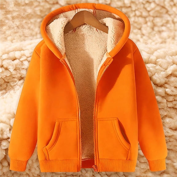 MVRLSH Zip Up Hoodie Women Winter Solid Zipper Sweatshirt With Pockets Warm Plush Long Sleeve Casual Orange M-5Xl