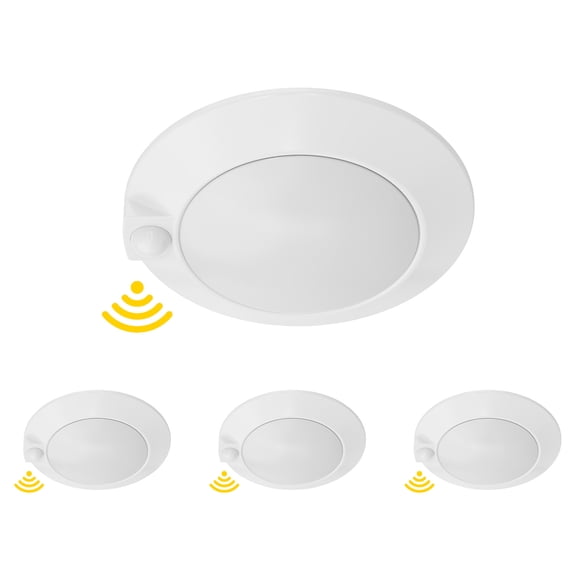 MW 4 inch Disk Light with Motion Sensor, 3000K Warm White,10w, 650Lumens, CRI 90+ Disc Light, Wet Location (Plastic, 4PACK)