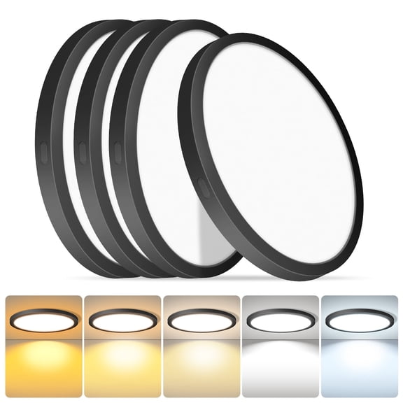 MW LIGHTING 4 Pack LED Flush Mount Ceiling Light, 7 Inch Round Black Flush Mount Light,14W 120V 5CCT 2700/3000/3500/4000/5000K, Dimmable Slim LED Ceiling Lights for Bedroom, Kitchen, Hallway, Laundry