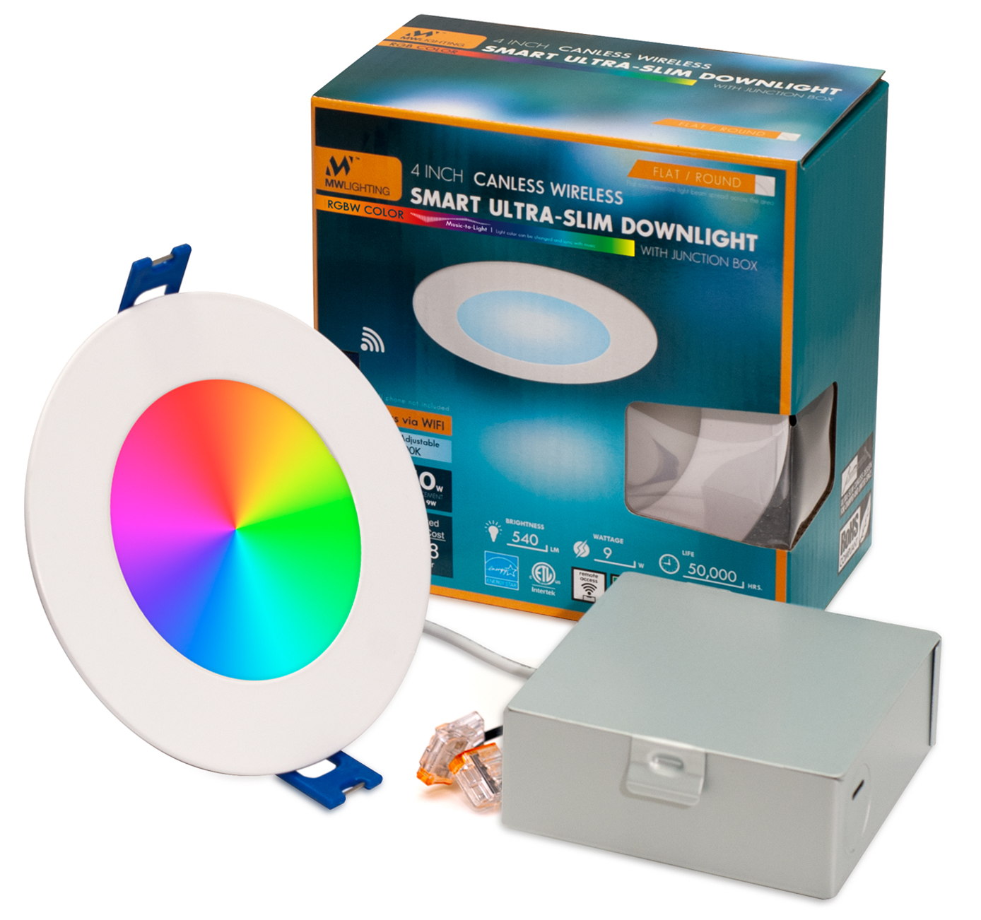 MW Lighting 4 Inch LED Canless UltraSlim Smart RGBW Recessed Light, 650 Lumens