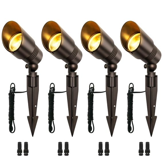 MW Lighting 4-Pack Low Voltage Spot Lights, 2700K-5000K Adjustable, 7W, 520LM, IP65 Waterproof, CRI 90+, 12-24V AC/DC, Outdoor Landscape Light for Garden, Yard, Bronze, ETL Listed