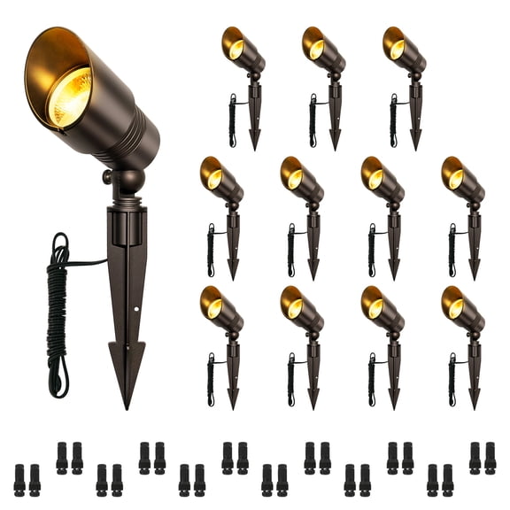 MW Lighting Low Voltage Spot Lights, 2700K-5000K Adjustable, 7W, 520LM, IP65 Waterproof, CRI 90+, 12-24V AC/DC, Outdoor Landscape Light for Garden, Yard, Bronze, ETL Listed, 12-Pack
