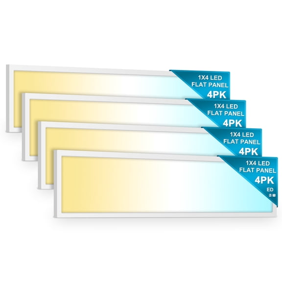 MW Lighting Pack of 4 - 1x4ft 3 CCT Color Tunable and 3 Wattage Adjustable LED Backlit Flat Panel Light, 20-30-40W, 3 lumen selectable, Dimmable